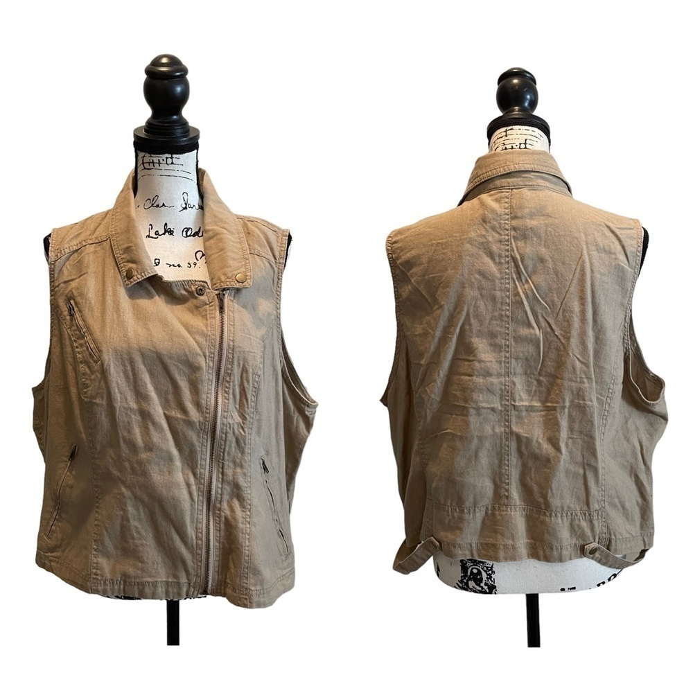 Maurices Asymmetrical Zip Vest Tan Brown Khaki Plus Size 3XL Safari Linen NWT - Picture 16 of 16